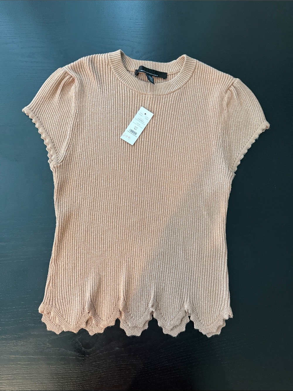 WHBM - Ribbed Short Sleeve Top with Scalloped Hem